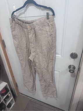 Quince Women's Linen-Blend Straight Trousers in Light Tan